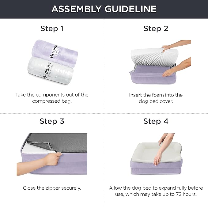 Bedsure Orthopedic Dog Beds for Small Dogs - Washable Small Dog Cat Bed Waterproof, Comfort Pet Couch Sofa with Washable Removable Cover, Pets Bed with Nonskid Bottom, Lavender, 24"