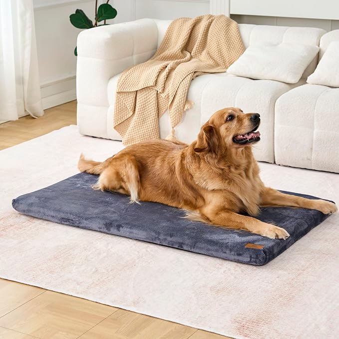 Dog Crate Pad - Extra Large Dog Beds with Removable Washable Cover and Waterproof Lining - XXL Memory Foam Pet Bed for Crate - Reversible Kennel Mat (Cool & Warm), 48-inch, Dark Grey