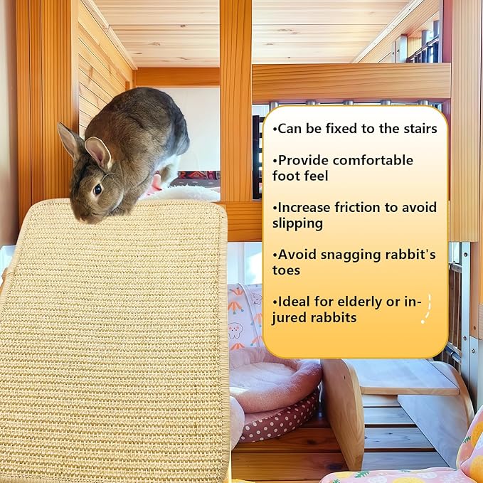 Hamiledyi 2Pcs Rabbit Scratcher Mat 16 ×12'' Natural Sisal Bunny Scratch Pad Rug with Rope Scratching Sleeping Nesting Pad Mat for Bunny Guinea Pig Chinchilla (2Pcs 16×12'')