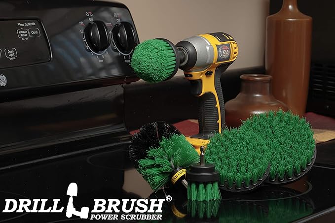 Household Cleaning Electric Spin Scrubber Set - Cast Iron Power Cleaner - Kitchen Cleaning Supplies - Kitchen Scrub Brush Tools for a Cleaner Home - Cast Iron Scrubber - Dish Brush - Wall Scrubbing