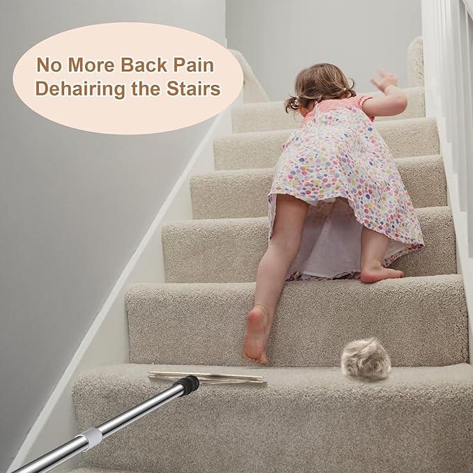 47“ Adjustable Long Handle Carpet Rake Pet Hair Remover, Reusable Large Metal Lint Remover Brush for Embedded Fur Removal from Low Pile Rugs Stairs, Carpet Brush Scraper Dog Cat Hair Remover Broom