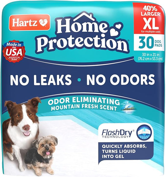 Hartz Home Protection Mountain Fresh Scented USA Made Dog Pads, XL 30 Count, Super Absorbent & Won't Leak, Odor Eliminating