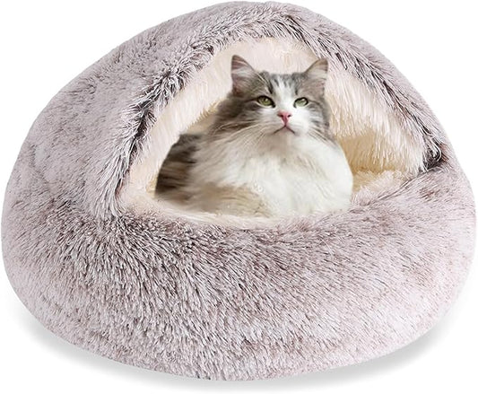 HYQ Small Dog Bed, Cat Beds for Indoor Cats Washable, Cozy Cat Cave Bed, Non-Slip Cat Beds, Calming Dog Bed with Hooded Cover, Dog Bed with Cover for Small Medium Pets (Coffee, 20×20 Inch)