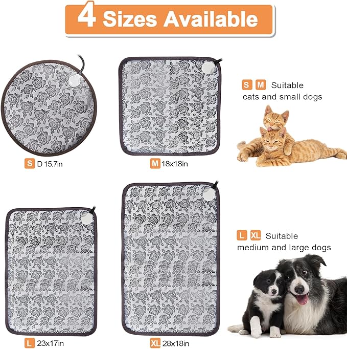 Heated Dog Bed, 28x18in, Rose, Adjustable, Waterproof, Chew Resistant Steel Cord, Dogs & Cats, Dog Bed