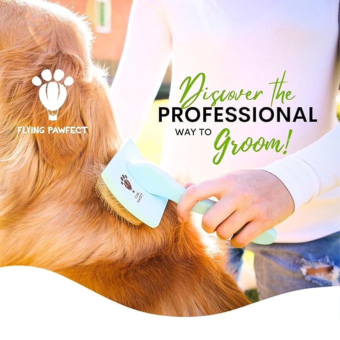 Pet Slicker Brush With Soft Massage Grooming Stainless Steel Pins - For Dematting, Shedding Fur, and Undercoat - Ideal Gift for Professional Pet Groomers - Long Slicker Brush - Flying Pawfect
