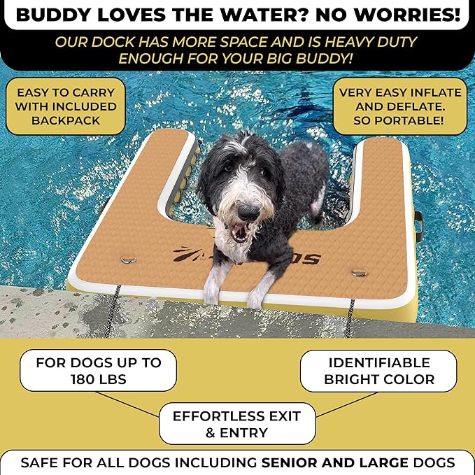 Inflatable Floating Dock for Lakes - (6' x 8’ and Dog Dock) - Large Floating Platform Lake Mat - Dog Water Ramp - Deck Floating Pad for Boats