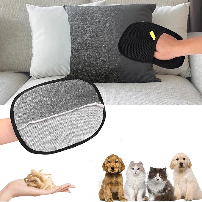 Yomi Pet Hair Remover Glove, Cat Grooming Gloves, Reusable Static Removal Glove for Pet Hair, Versatile Dog Grooming Gloves for Couch, Furniture, Carpet, Car Seat (2PCS)