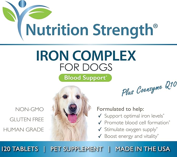 Iron for Dogs with Anemia to Support Blood Health, Blood Cell Formation & Oxygen Supply, Iron Supplement for Anemic Dogs + Vitamin C, Folate, Vitamin B12, 120 Chewable Tablets