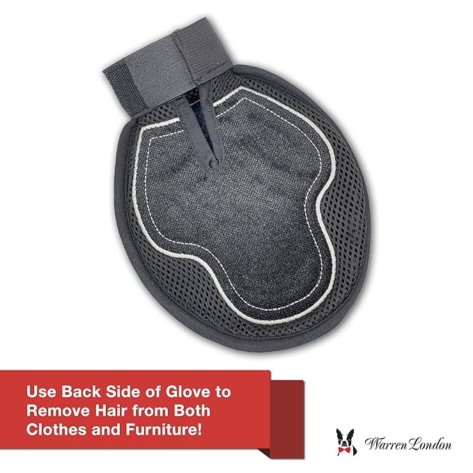 Warren London 2in1 Grooming Glove for Dogs & Cats | Reversible Design Pet Brush with Smooth Side for Clothes & Furniture | Soft Mitten Contours for Comb & Massage