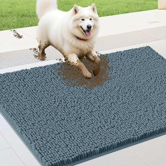 IM HOME 36" x 24" Dusty Blue Dog Door Mats for Muddy Paws, Chenille Absorbent Dog Mat, Non Slip Heavy Mud Mat for Dogs, Soft Pet Bed Mat for Entryway, Mud Paws, Inside Floor