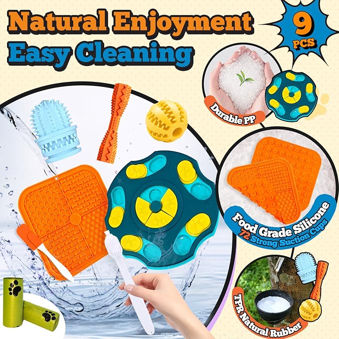 PETCARE 9 PCS Interactive Enrichment Dog Puzzle Toy Set, Mentally Stimulating Cognitive Dogs Toys for Small Medium Smart Dogs Cat, Includes Treat Dispensing Dog Toys, Lick Mat, Puppy Teething Chew Toy