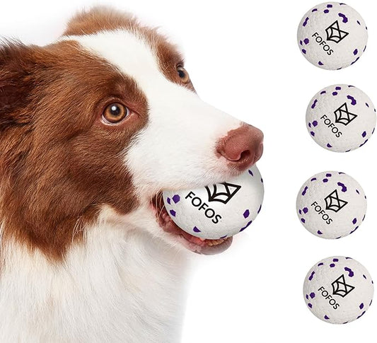 Dog Balls Chew Toys Tennis Ball for Aggressive Chewers Teething Molar Toys Water Toy Interactive Fetch Balls Gift Set for Large Medium Dog and Puppies (4 Pack-White)