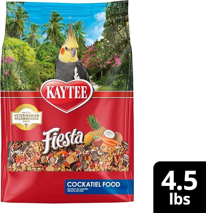 Kaytee Fiesta Cockatiel Food, Nutritious and Fun Blend, Supports Skin, Feather, Digestion, Brain and Heart Health, 4.5 pounds