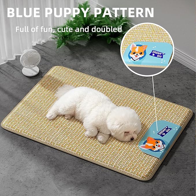Dog Cooling Mat 36"x28", Waterproof Summer Dog Bed Mat for Big and Large Pets, Pet Cooling Mat for Crate Kennel, Natural Rattan Straw Pad, Anti-Slip Cool Mattress for Indoor and Outdoor Use (X-Large)