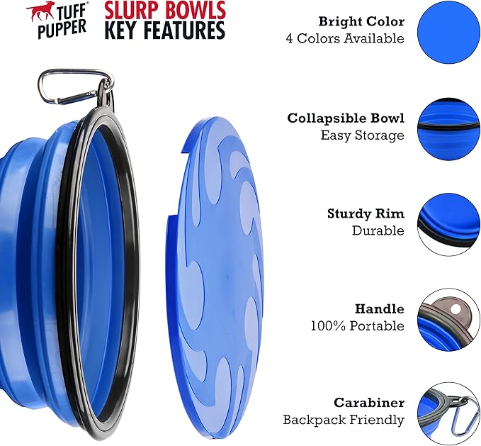 Tuff Pupper SuperBigSlurp Collapsible Dog Bowls, Extra Large Capacity, Portable, Food Safe, Odorless, Non-Toxic Silicone