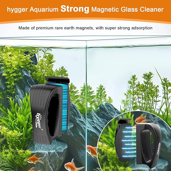 hygger Aquarium Strong Magnetic Glass Cleaner, Professional Fish Tank Algae Magnet Cleaning Tool with Scraper for 0.1-0.2 Inch Thick Glass Freshwater and Saltwater Tank, S
