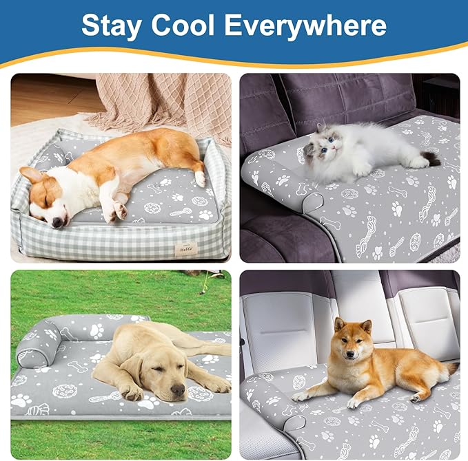 MH MYLUNE HOME Dog Cooling Mat with Supportive Pillows, 39"x28" Arc-Chill Fiber & Endothermic Color Changing Self Cooling Pad, Foldable & Washable Non-Toxic Summer Pet Blanket