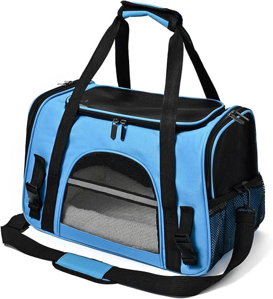 Dog Cat Carrier Soft for Small Pet Up to 16 Lbs TSA Airline Approved Travel Carrier Collapsible Puppy Car Mesh Bag 17.5 * 10.2 * 11.4 inch - Blue