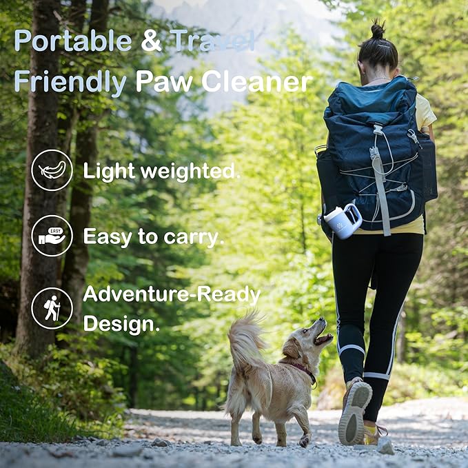 Dog Paw Cleaner for Small & Medium Dogs – Portable Paw Washer Cup with Soft Silicone Brush, Towel & Moisturizing Balm – Gently Cleans Muddy Paws After Walks (Blue, Small)