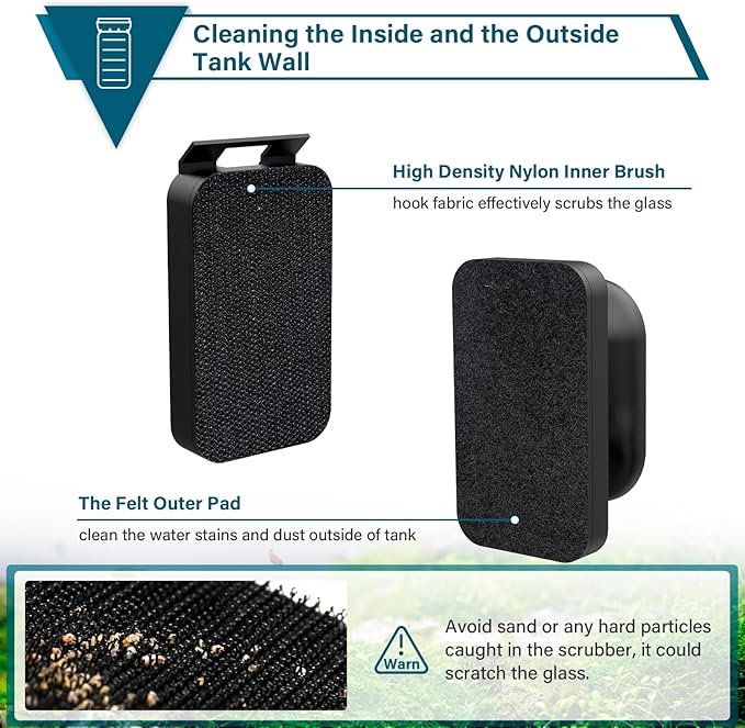 hygger Aquarium Magnetic Glass Clean Tool, Algae Scraper for Fish Tank Cleaning Magnet Floating Design Scrubbing Brush with Two Detachable Blade