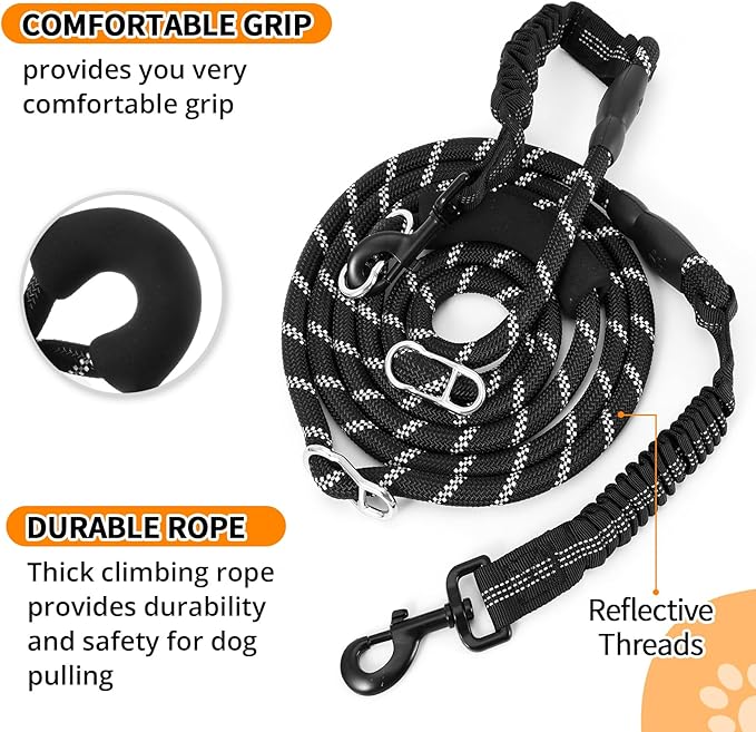 Heavy Duty Hands Free Dog Leash, 10FT Adjustable Handsfree Dog Training Leash with Shock Absorbing Bungee, No Pull Tangle Free Reflective Body Waist Leash for Dog Walking Running