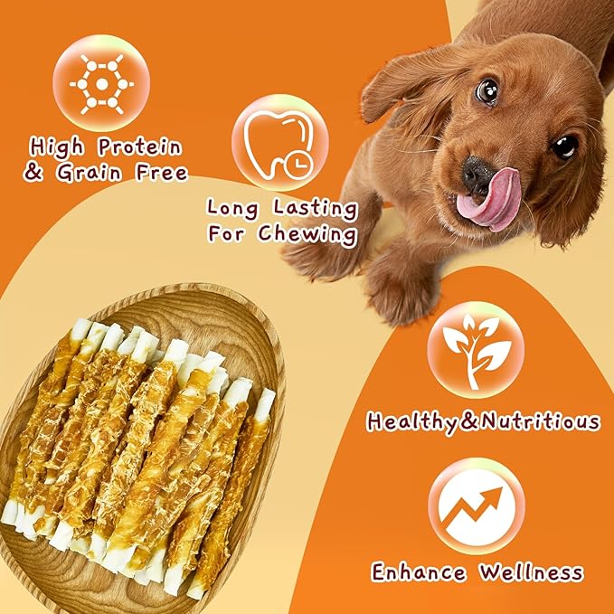 Jungle Calling Dog Treats, Chicken Wrapped Rawhide Sticks Dog Chews, Rawhide Chewy Training Snacks for Small, Medium & Large Dogs, 2 lbs (3 Packs)