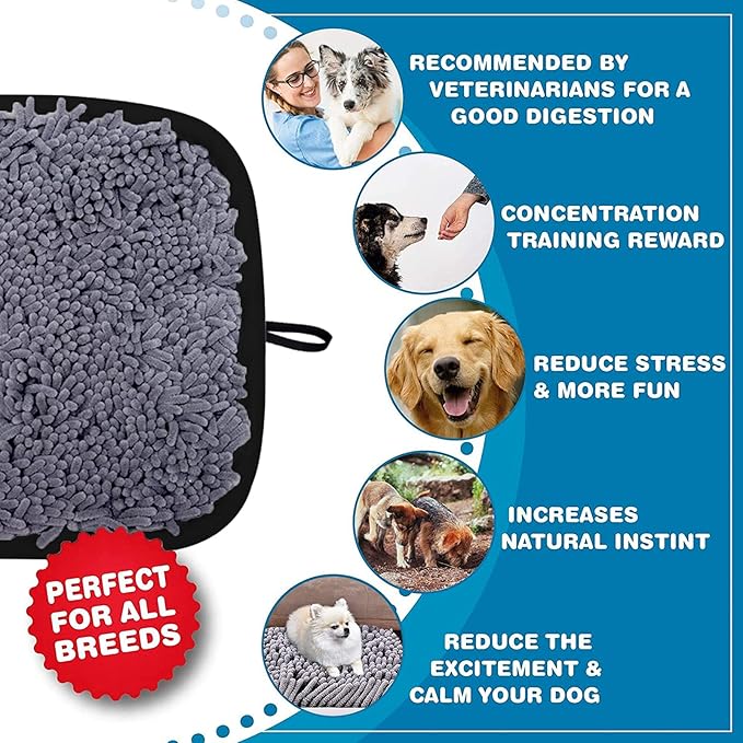 Snuffle Mat for Dogs, 17" x 21" Dog Snuffle Mat Interactive Feed Game for Boredom, Encourages Natural Foraging Skills and Stress Relief, Easy to Fill Machine Washable