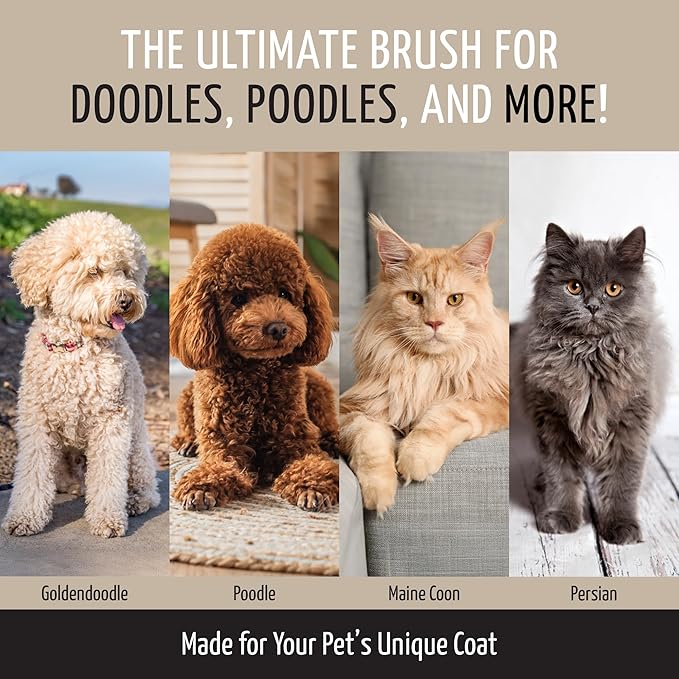 Tauro Pro Line Wooden Deshedding Dog Brush for Long Goldendoodle, Labradoodle & Poodle Hair - Mint Slicker Brush for Dog & Cat Grooming - Rectangular Flexible Cushion & Non-Slip Grip, L