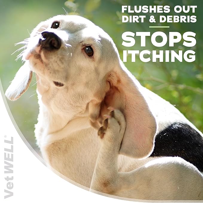 VetWELL Ear Cleaner for Dogs and Cats - Otic Rinse for Infections and Controlling Ear Infections and Odor in Pets - 8 oz (Sweet Pea Vanilla)