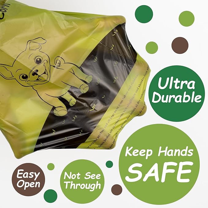 GREENER WALKER Tie Handles Poo Bags for Dog Waste, 600 Doggy Waste Bags Extra Thick Strong 100% Leak-Proof (Brown)