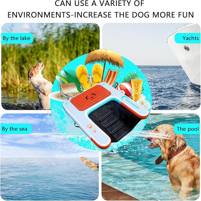 Inflatable Dock, Load-Bearing 200 pounds, Dog pet ramp, Suitable for Swimming Pools, Boat Docks, Lakes, Beach use Water Sports Platform.