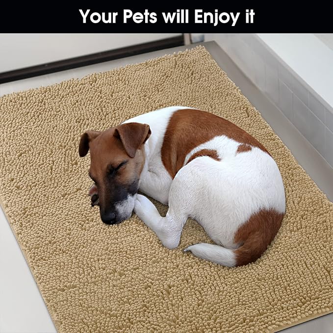 HOMEIDEAS Doormat Indoor Entrance, 48"x30", Highly Absorbent Chenille Large Muddy Dog Washable Non Slip Front Welcome Door Mat for Entryway, Beige