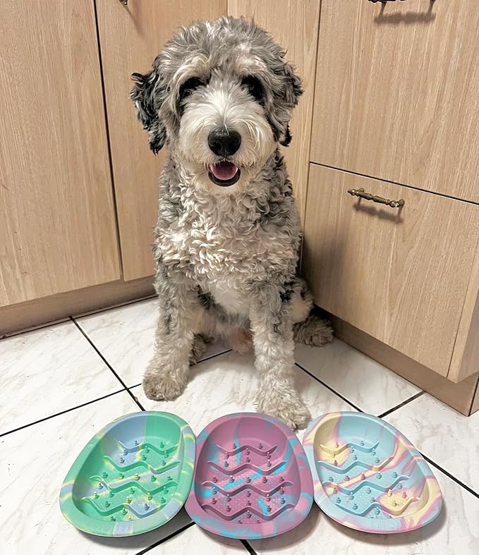 Interactive Dog & Cat Lick Mat Bowls, BPA-Free Silicone Dog Slow Feeder Bowl with Suction Cups, Non Slip Food Bowl for Dogs and Cats, Reduces Boredom, Dishwasher Safe, Cotton Candy