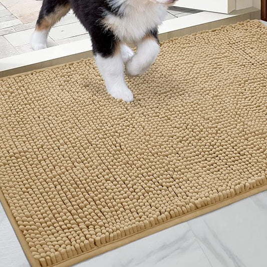 HOMEIDEAS Doormat Indoor Entrance, 48"x30", Highly Absorbent Chenille Large Muddy Dog Washable Non Slip Front Welcome Door Mat for Entryway, Beige