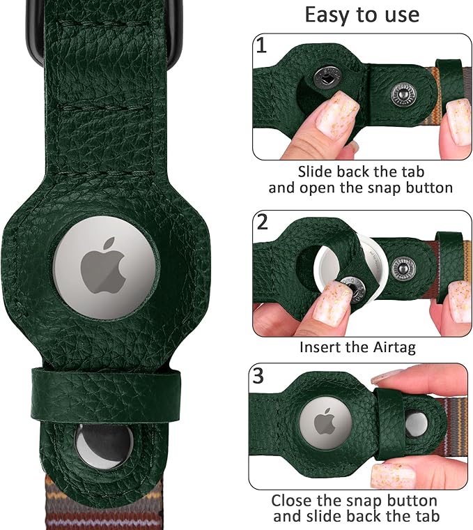 AirTag Dog Collar with Metal Buckle - Soft Leather Printed Nylon Dog Collar with Apple AirTag Holder - Cute Tracking GPS Pet Collars for Girl Boy Small Large Dogs (S, 12"-15" Neck Fit, Striped)