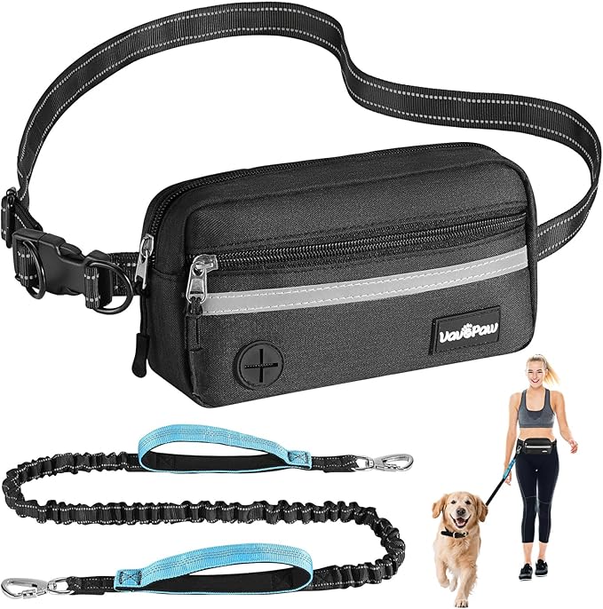 Hands Free Dog Leash, Shock Absorbing Waist Leash for Dog Walking, Jogging, Hiking, Adjustable Waist Belt with Fanny Pack & Handle, Reflective Pet Running Belt for Small, Medium, Large Dogs