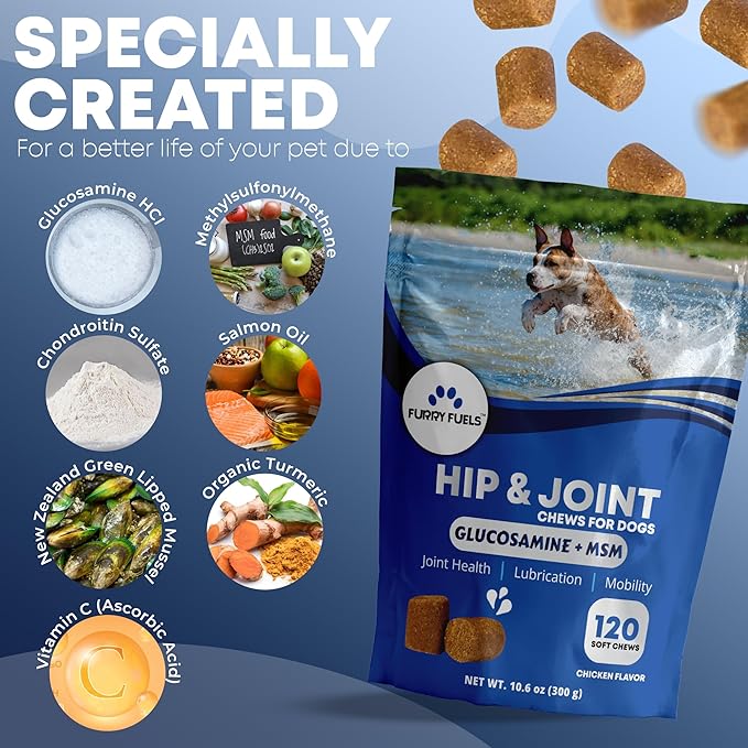 Hip and Joint Supplement for Dogs 120 Dog Chews - Advanced Glucosamine for Dogs - Chicken Flavor Hip and Joint Chews for Dogs - Dog Pain Relief Supplement - Perfect for Small to Medium and Large Breed