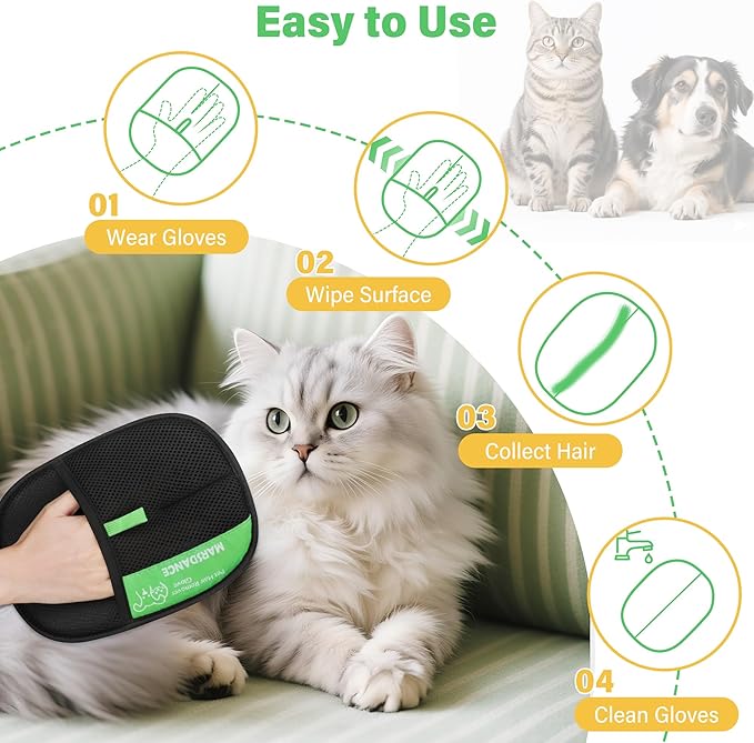 Pet-Hair-Removal-Glove 2Pcs, Double-Sided-Pet-Grooming-Glove Reusable Cat & Dog Hair Remover Mitt for Couch,Furniture,Carpet, Car Seat Electrostatic-Pet-Hair-Remover Efficient Pet-Hair-Cleaning-Glove
