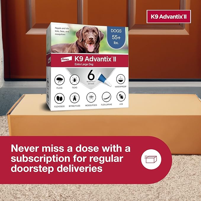 K9 Advantix II XL Dog Vet-Recommended Flea, Tick & Mosquito Treatment & Prevention | Dogs Over 55 lbs. | 6-Mo Supply (Pack of 2)