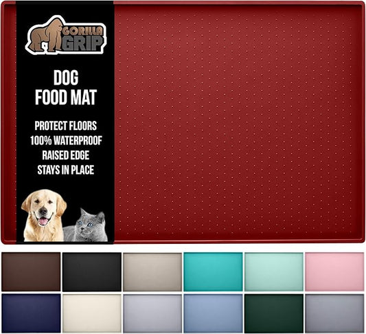 GORILLA GRIP 100% Waterproof Raised Edge BPA Free Silicone Pet Feeding Mat, Dog Cat Food Mats Contain Spills Protects Floors, Placemats for Cats and Dogs Water Bowl, Pets Accessories 28x18 Red