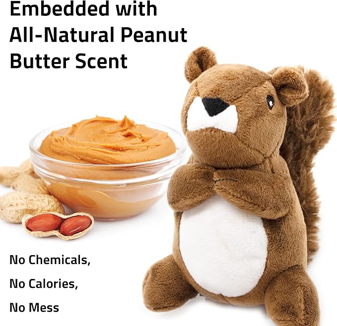 Playology Plush Toys for Dogs | Stuffed Animal Squirrel | Peanut Butter Scented for Small Dogs