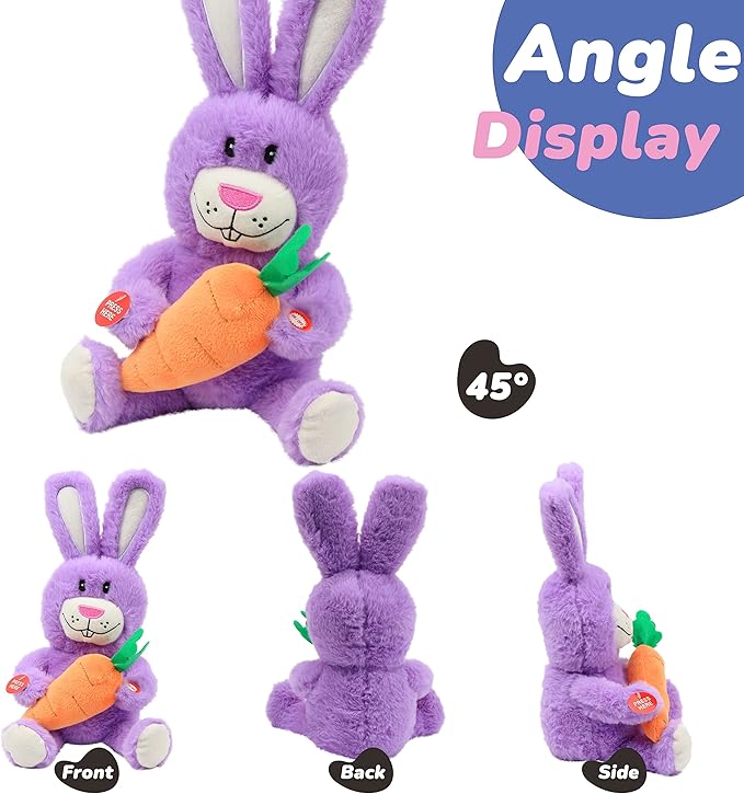 Hopearl Talking Singing Bunny Repeats What You Say Rabbit Musical Shaking Head Electric Interactive Animated Toy Speaking Plush Buddy Gifts for Toddlers, Purple, 15''