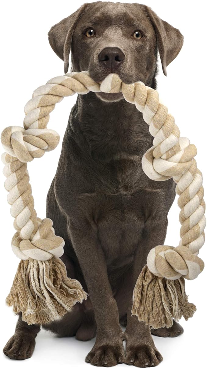 PetiFine Dog Rope Toys for Aggressive Chewers, Heavy Duty Cotton Chew Toys for Large Medium Dogs- 3 Feet 5 Knots Tough Interactive Tug of War Dog Pull Rope, Teeth Cleaning