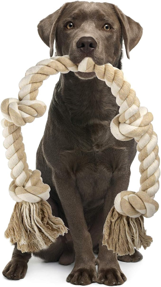 PetiFine Dog Rope Toys for Aggressive Chewers, Heavy Duty Cotton Chew Toys for Large Medium Dogs- 3 Feet 5 Knots Tough Interactive Tug of War Dog Pull Rope, Teeth Cleaning
