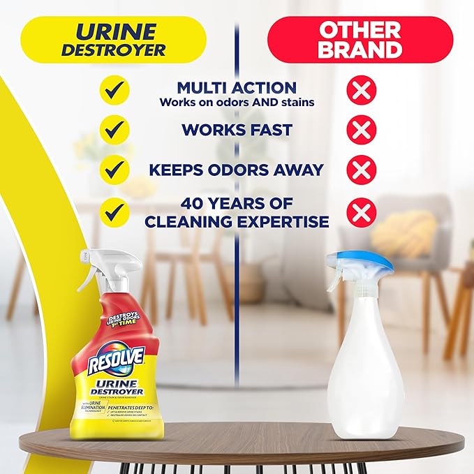 Resolve Urine Destroyer Spray – Pet Stain and Odor Remover, Carpet Cleaner Solution for Cat and Dog Urine, 32 Fl Oz
