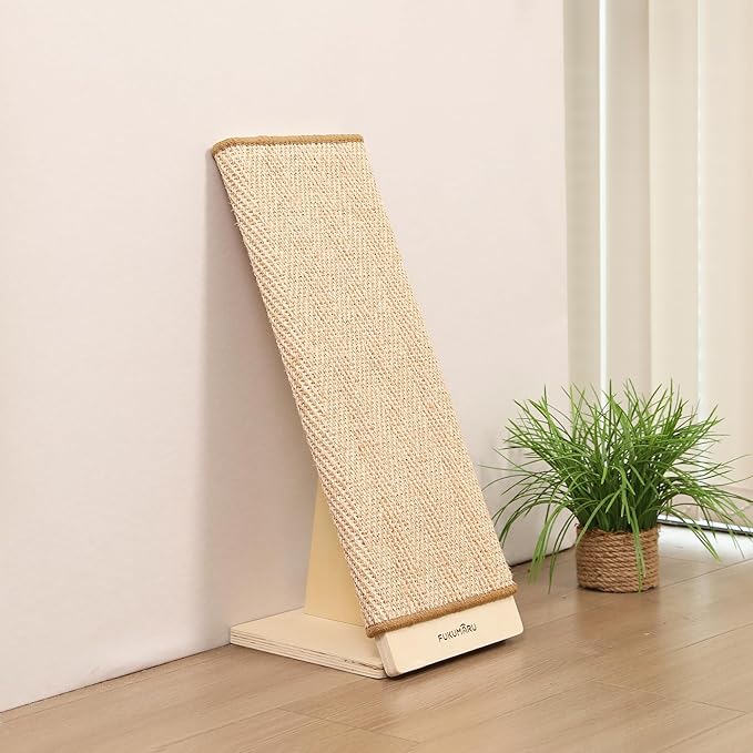 FUKUMARU Cat Scratcher, 23.66 Inch Sisal Cat Scratching Post Ramp, Replaceable Scratching Mat for Indoor Cats, Wood Frame L Shape Wall Mounted Scratch, Cats Scratch Furniture Protector for Couch Sofa