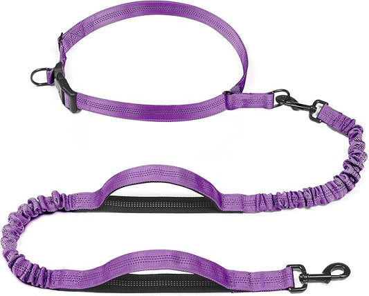 iYoShop Retractable Hands Free Dog Leash - Dual Handle Bungee Waist Leash for Small, Medium and Large Dogs (Medium/Large, 25-150 lbs, Purple)