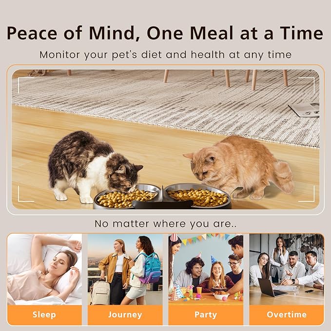 Automatic Cat Feeder with Camera, 6L WiFi Smart Pet Feeder with APP Control, 1080P HD Video, Voice Call, Motion Detection, Dual Power Supply, for Dogs Cats, Small-Pet(Black, 6L)