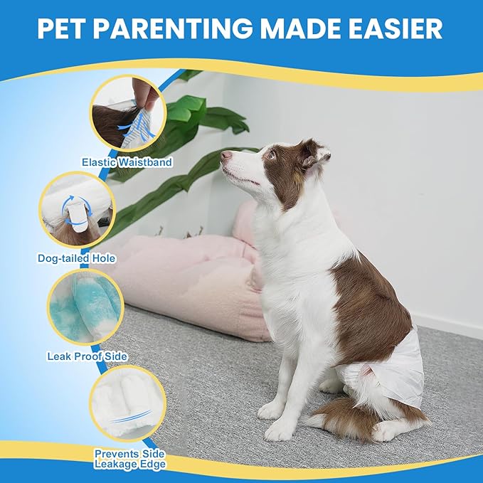 IMMCUTE Female Dog Diapers 30 Count,Super Absorbent Disposable Dog Diapers Female with Flash Dry & Leakproof, Doggie Diapers for Heat Cycle,Excitable Urination (X-Small)