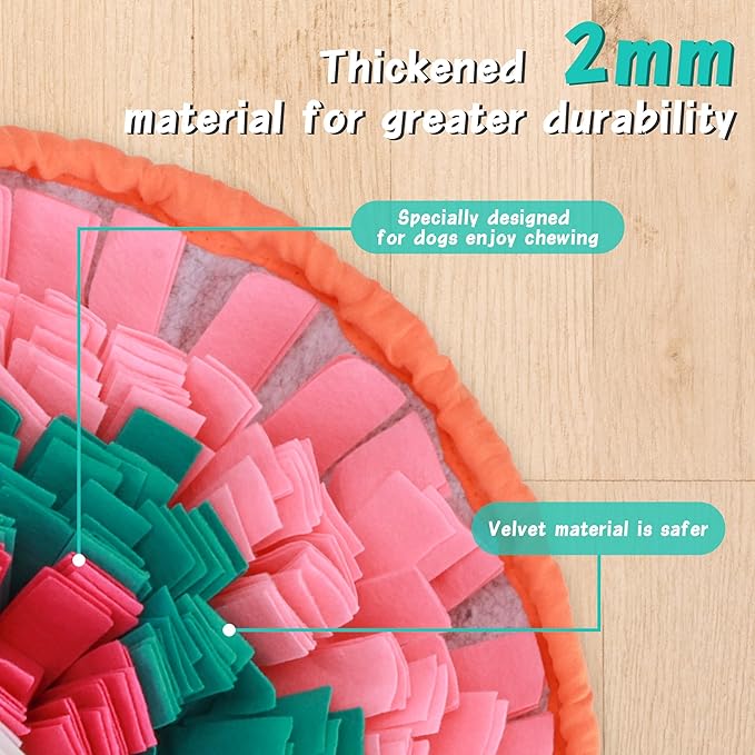 Dog Snuffle Mat, 2mm Thicken Interactive Toys for Pet, 17.7'' x 17.7'' Nosework Training Mats, Cats Bowl Travel Use Encourages Natural Foraging Skills, Comfortable Texture (Pink)